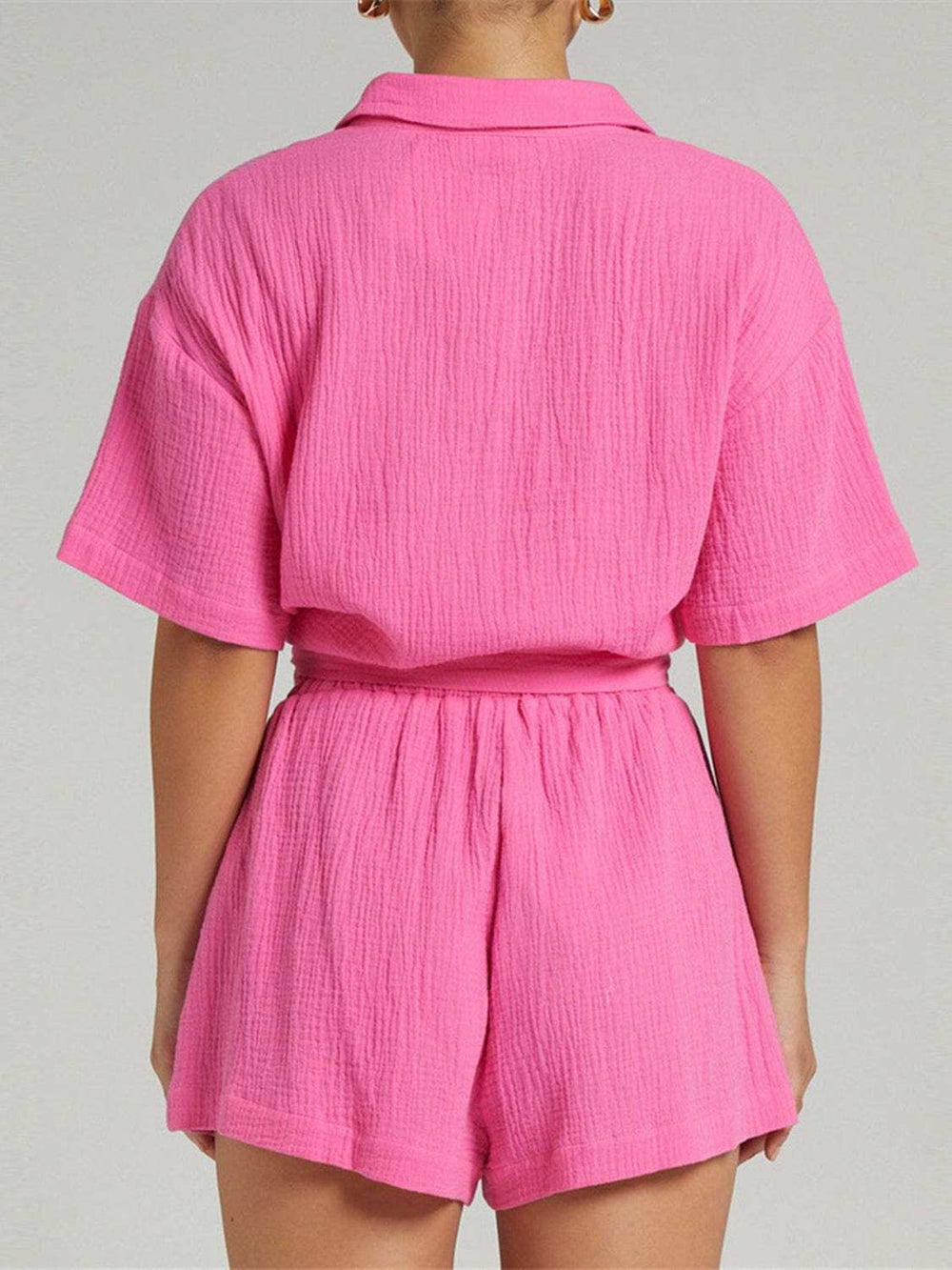 Texture Button Up Shirt and Shorts Set - Trendsi - Flyclothing LLC