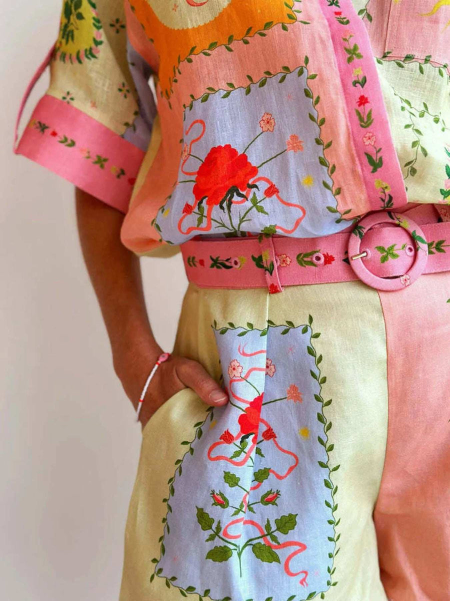 Printed Short Sleeve Shirt and Shorts Set - Trendsi - Flyclothing LLC