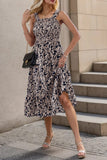 Smocked Printed Wide Strap Dress - Trendsi