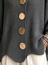 Full Size Gold Buttons Lantern Sleeve Cardigan Plus Size - Trendsi - Flyclothing LLC