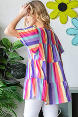 Heimish Full Size Short Sleeve Striped Tiered Top - Trendsi - Flyclothing LLC