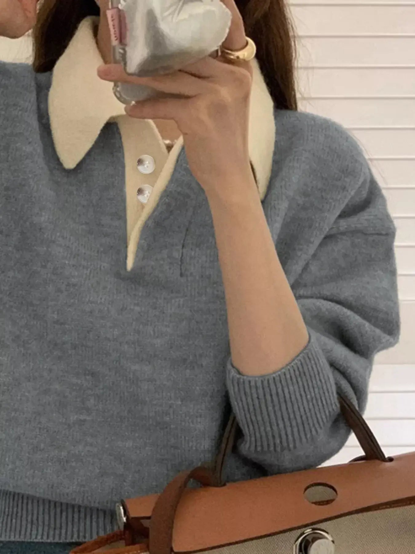 Polo Collar Dropped Shoulder Sweater - Trendsi - Flyclothing LLC