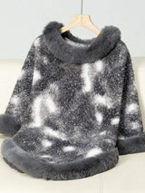 Furry Contrast Three-Quarter Poncho - Trendsi - Flyclothing LLC