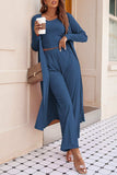 Drawstring Tank, Long Sleeve Cover Up and Pants Set - Trendsi - Flyclothing LLC