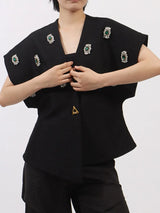 Plus Size Rhinestone Relaxed Fit Vest Coat - Trendsi - Flyclothing LLC