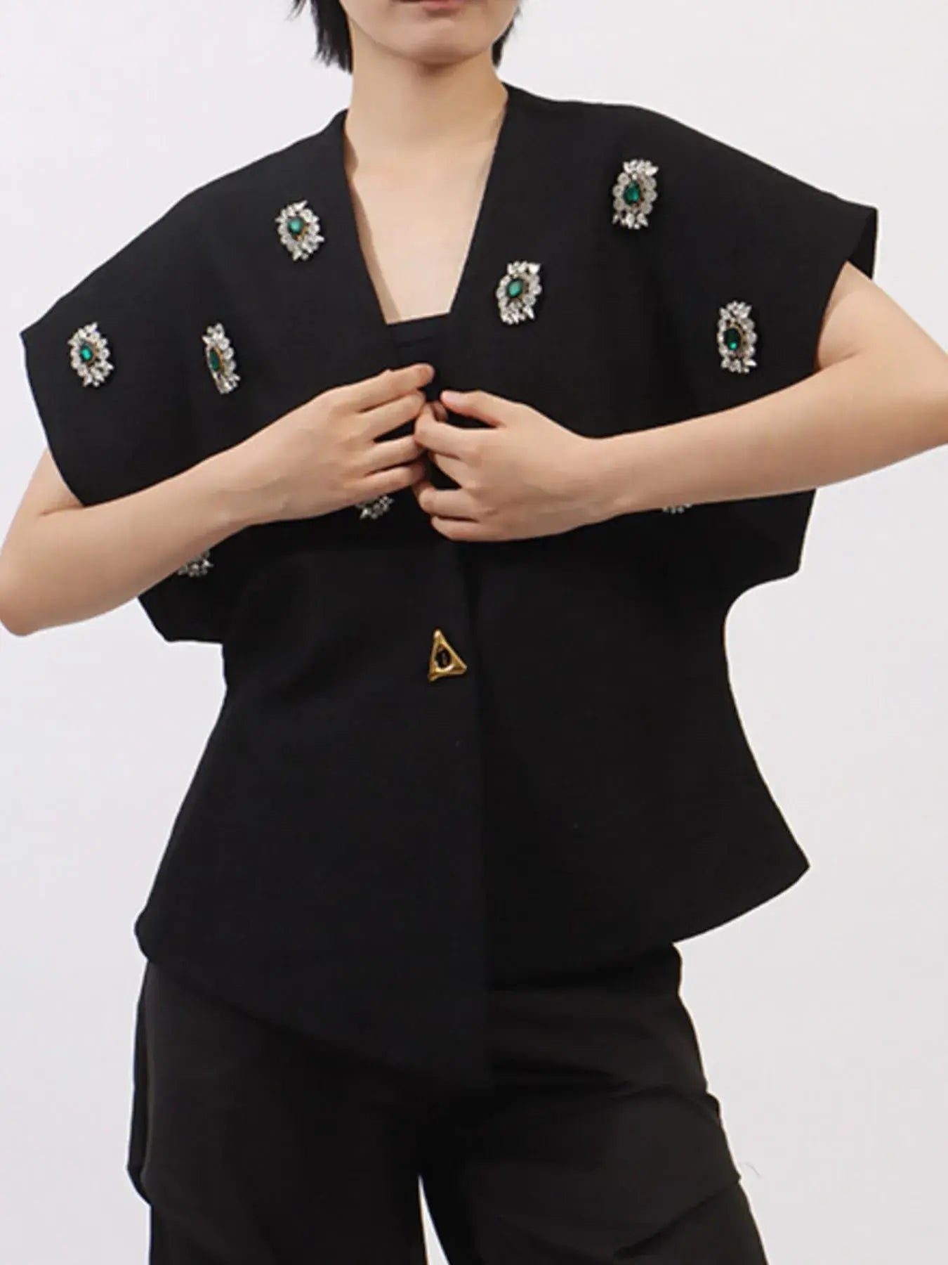 Plus Size Rhinestone Relaxed Fit Vest Coat - Trendsi - Flyclothing LLC