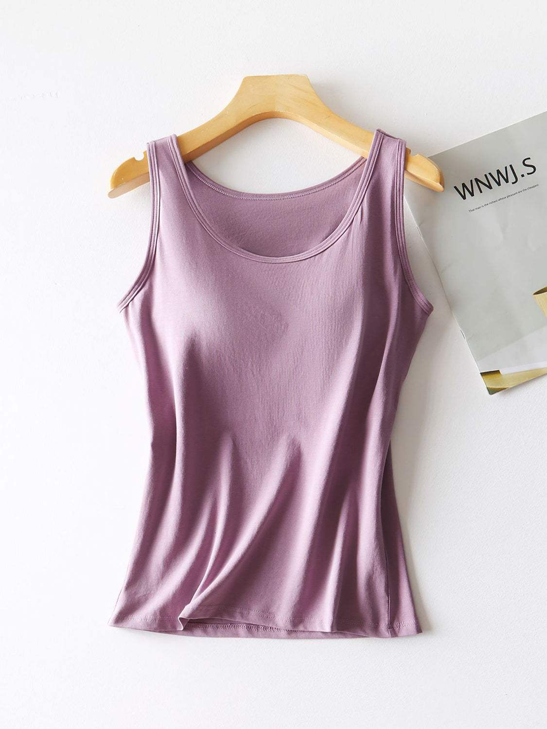 Round Neck Tank with Bra - Trendsi - Flyclothing LLC