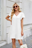 Tied Button Up Short Sleeve Mini Shirt Dress - Trendsi