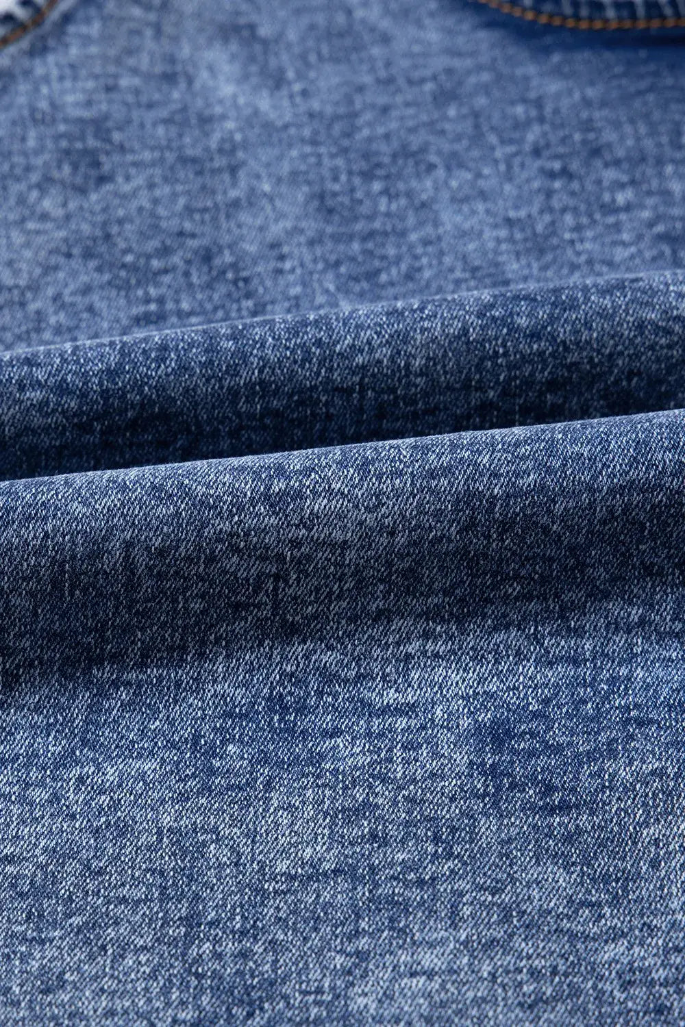 U Neck Patched Pocket Denim Overalls - Trendsi - Flyclothing LLC