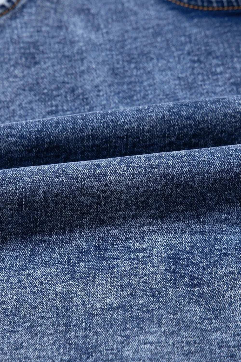 U Neck Patched Pocket Denim Overalls - Trendsi - Flyclothing LLC