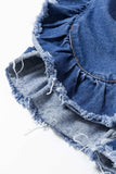 Ruffled Raw Hem Half Sleeve Denim Top - Trendsi - Flyclothing LLC