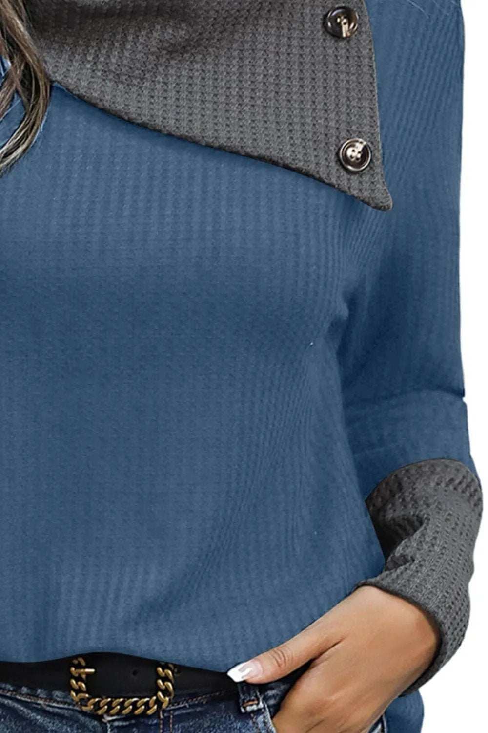 Decorative Button Long Sleeve Blouse - Trendsi - Flyclothing LLC