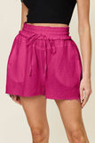 Double Take Full Size Texture Raw Trim Drawstring Shorts - Trendsi - Flyclothing LLC