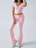 Devine Short Sleeve Top and Bootcut Legging Set - Trendsi - Flyclothing LLC