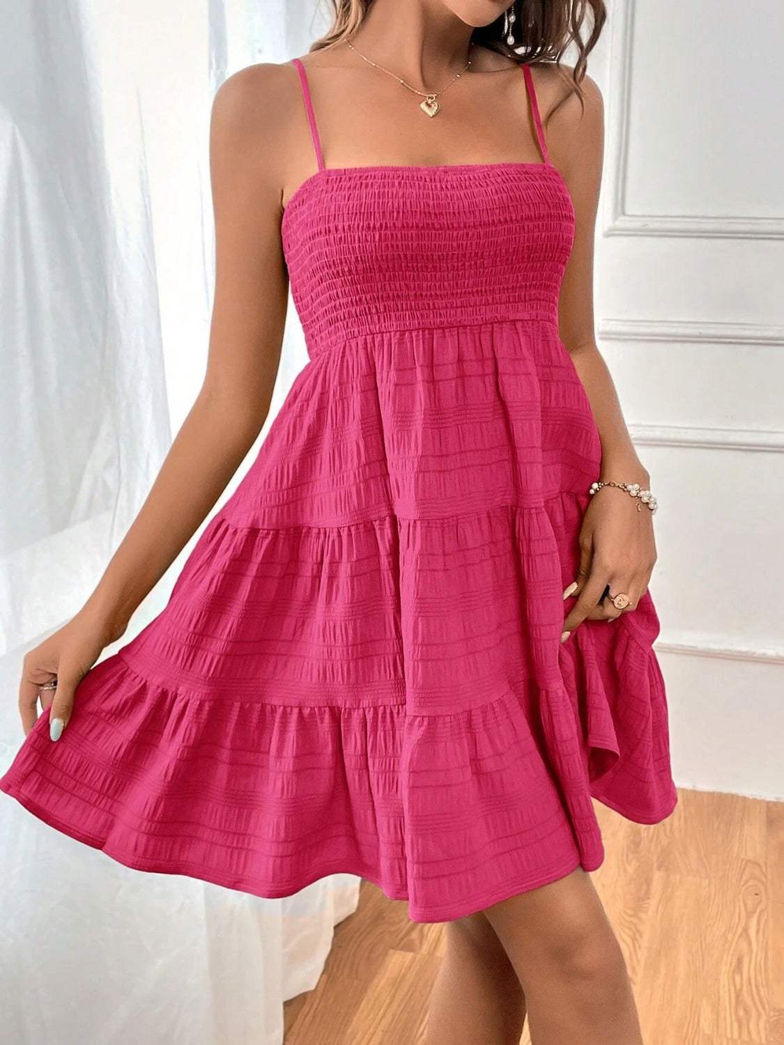 Tiered Smocked Square Neck Cami Dress - Trendsi - Flyclothing LLC