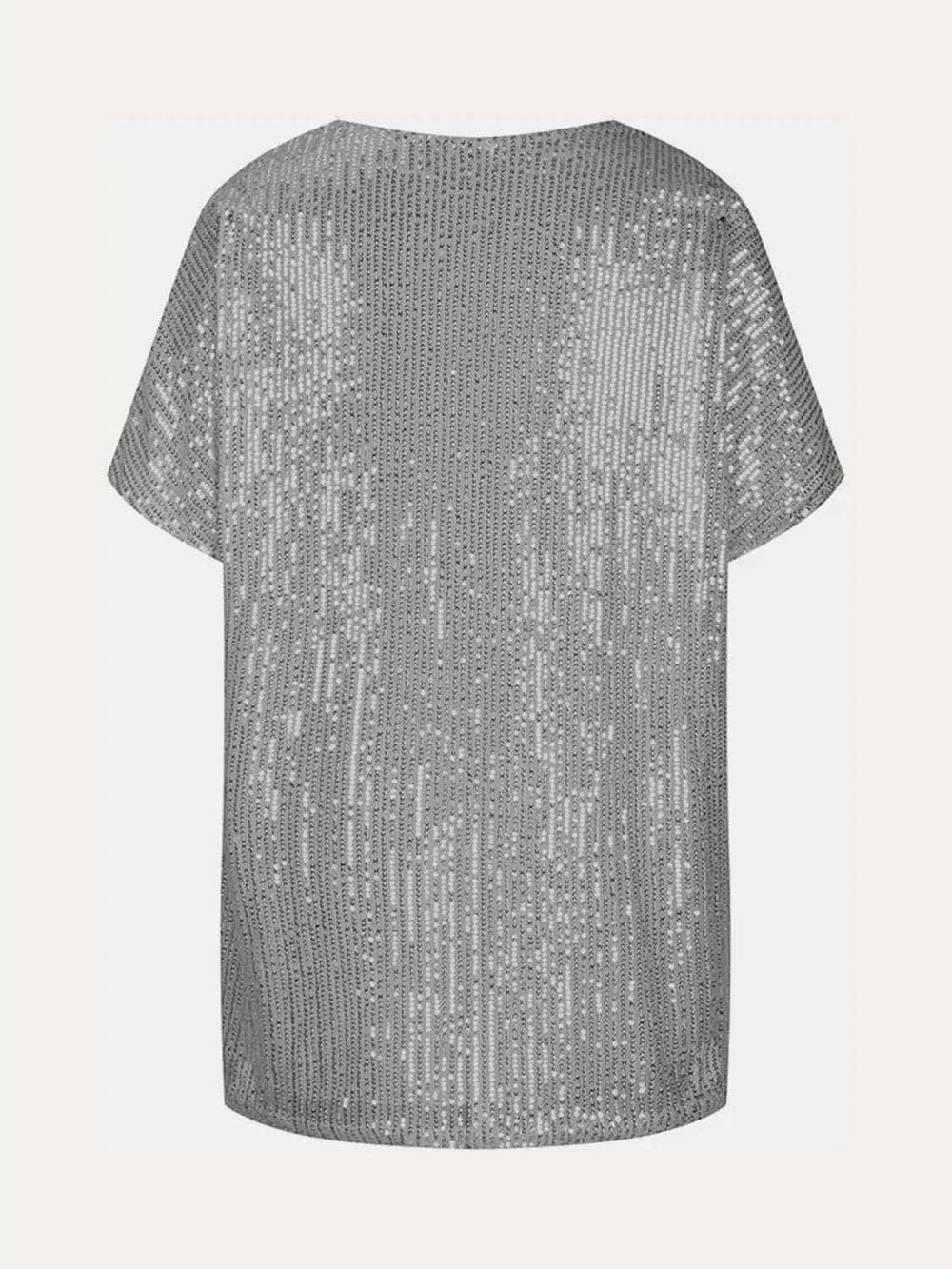 Full Size Sequin V-Neck Short Sleeve Top - Trendsi - Flyclothing LLC