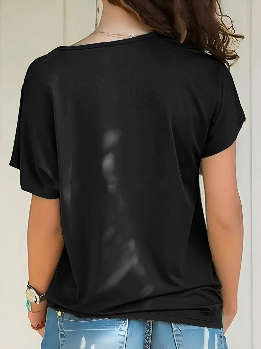 Asymmetrical Neck Short Sleeve T-Shirt - Trendsi - Flyclothing LLC