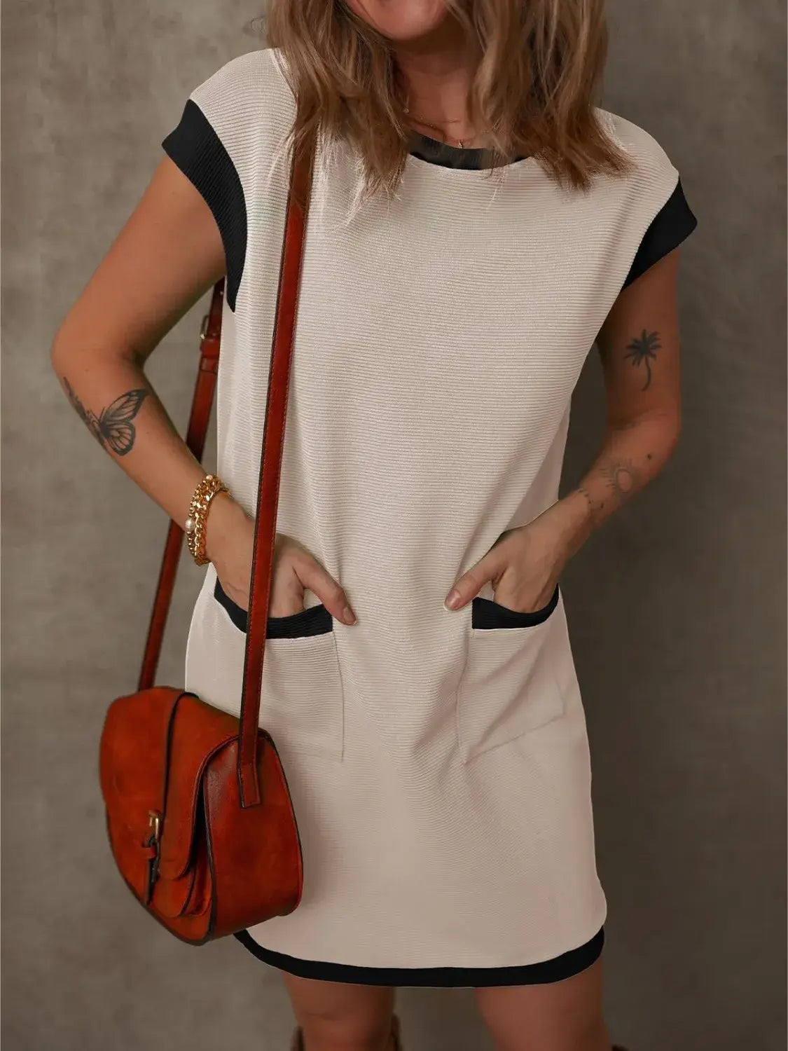 Round Neck Cap Sleeve Mini Dress - Trendsi - Flyclothing LLC