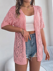 Openwork Open Front Half Sleeve Cardigan - Trendsi