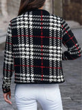Plaid Open Front Long Sleeve Jacket - Trendsi