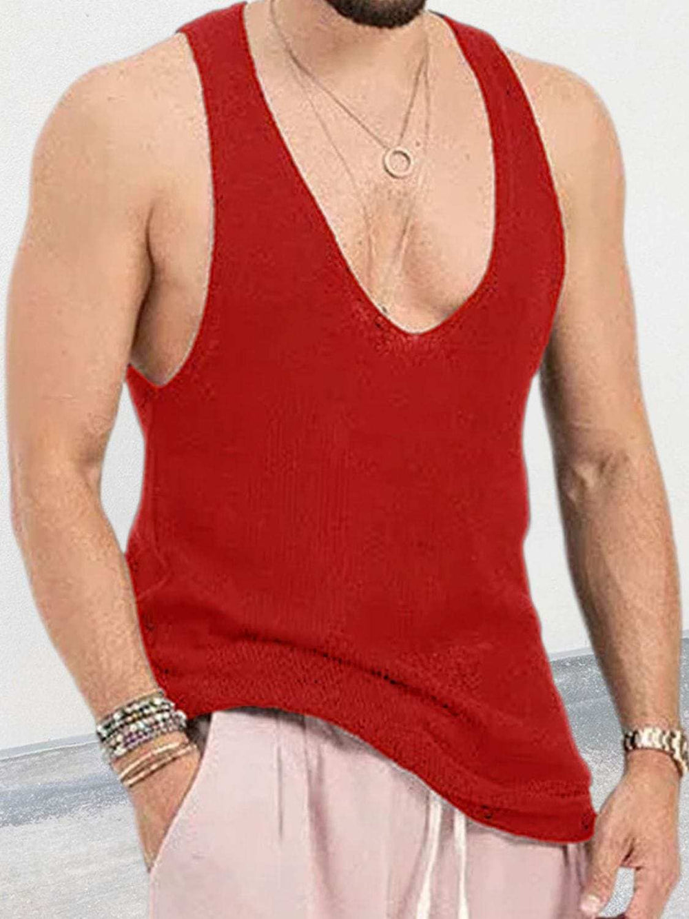Men's Scoop Neck Knit Tank - Trendsi - Flyclothing LLC
