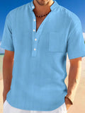 Men's Full Size Half Button Short Sleeve Polo Plus Size - Trendsi