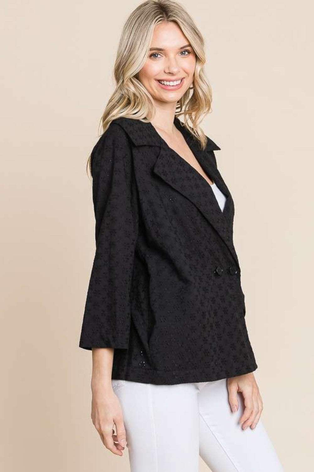 Culture Code Double Breasted Eyelet Jacket with Pockets - Trendsi - Flyclothing LLC