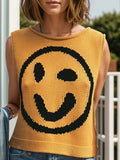 Smiley Round Neck Sweater Vest - Trendsi