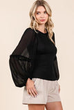 Mittoshop Mixed Media Textured Knit Chiffon Long Sleeve Top - Trendsi