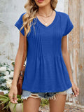 Casual V-Neck Pleated Front T-Shirt - Trendsi - Flyclothing LLC
