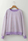 Striped Round Neck Long Sleeve Sweatshirt - Trendsi - Flyclothing LLC