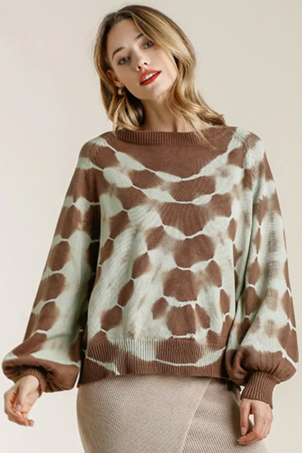 Umgee Full Size Ribbed Hem Tie Dye Round Neck Sweater Plus Size - Trendsi - Flyclothing LLC