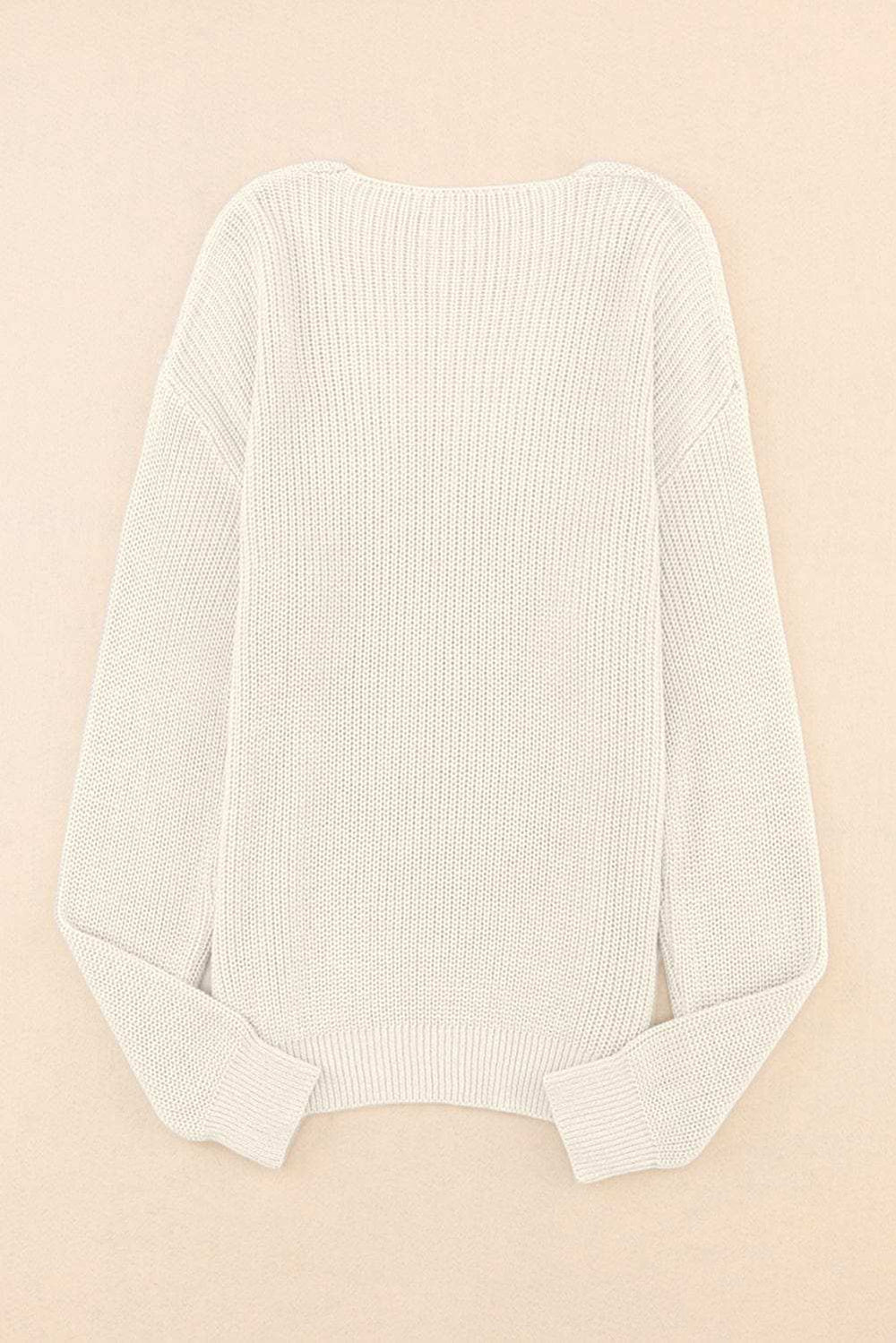 V-Neck Drop Shoulder Sweater - Trendsi - Flyclothing LLC