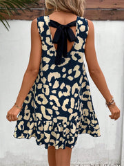 Vestido de tirantes con cuello redondo y estampado de leopardo anudado