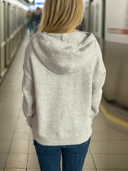 Drawstring Star Long Sleeve Hooded Sweater - Trendsi