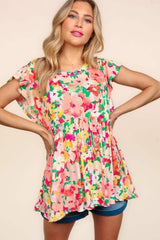 Haptics Floral Peplum Babydoll Blouse - Trendsi - Flyclothing LLC