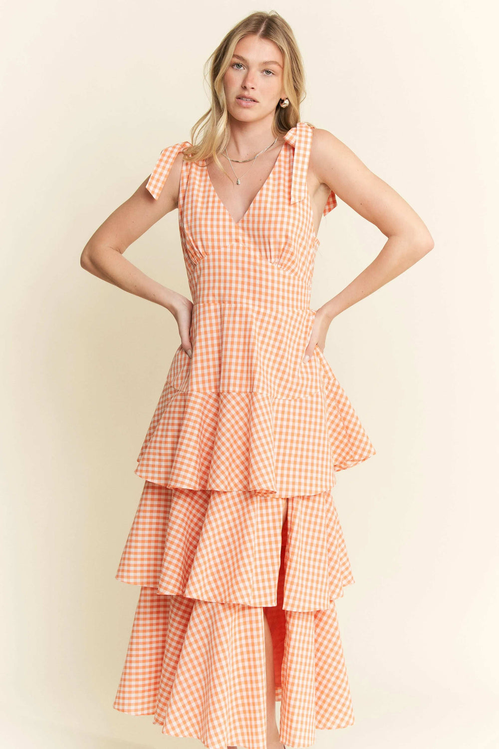 Jade By Jane Sleeveless Gingham Print Tiered Midi Dress - Trendsi - Flyclothing LLC