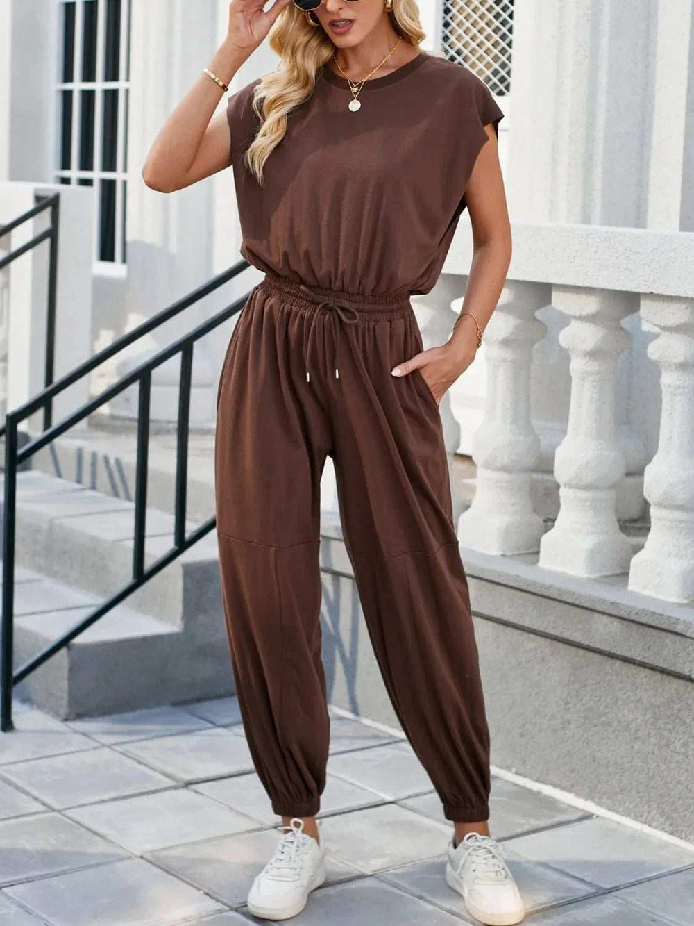 Backless Drawstring Waist Jumpsuit - Trendsi - Flyclothing LLC