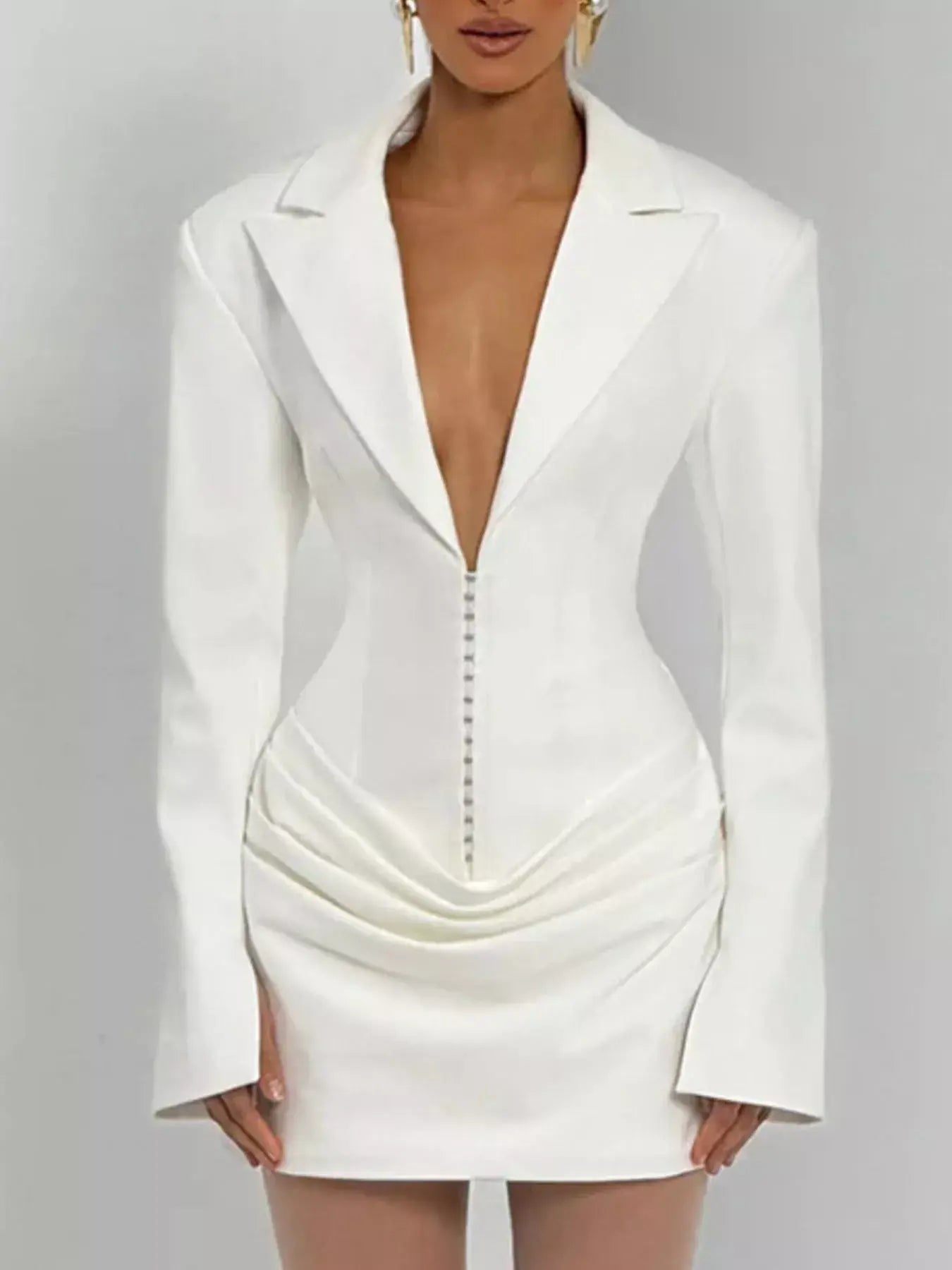 Full Size Blazer-Style Long Sleeve Mini Dress Plus Size - Trendsi - Flyclothing LLC