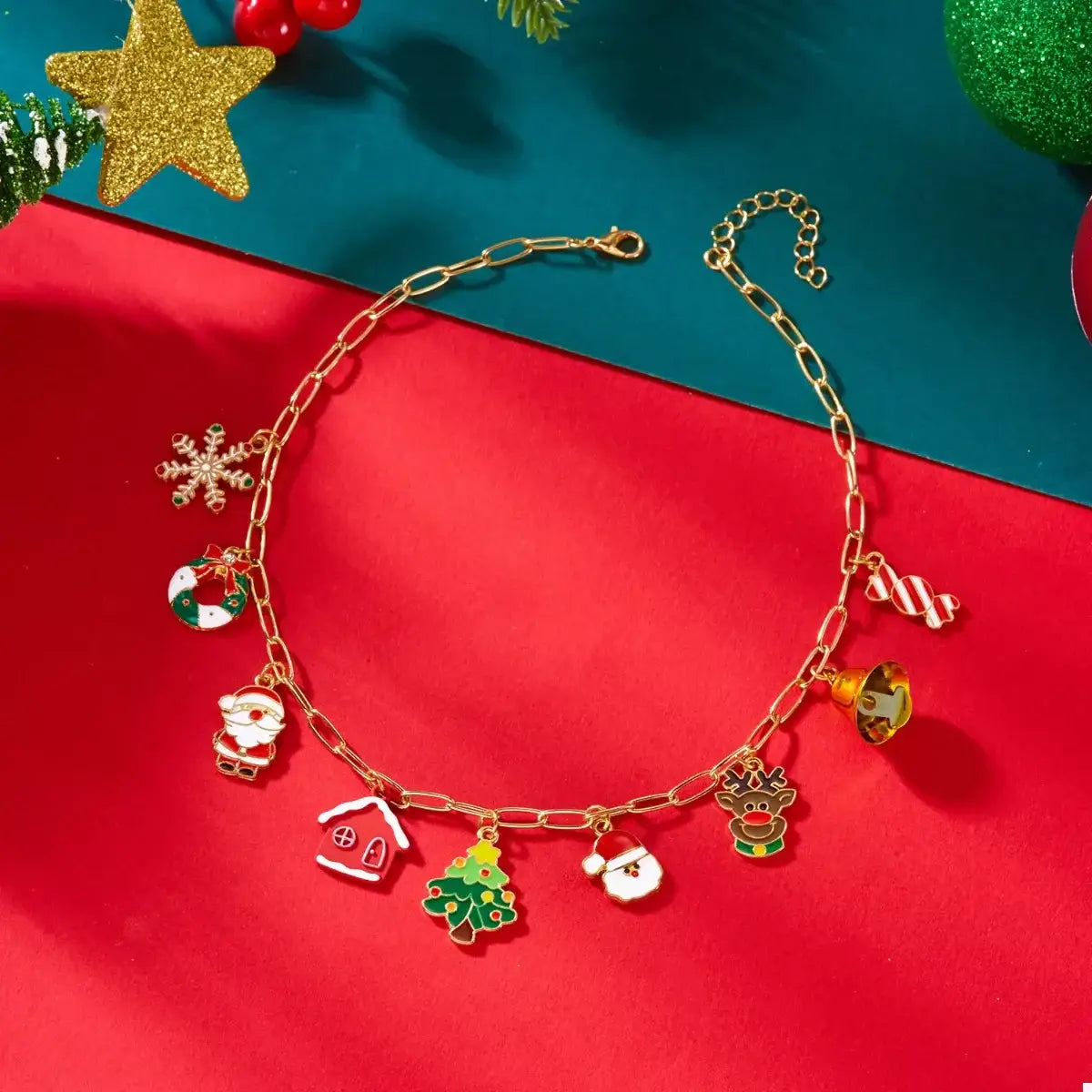 18K Gold-Plated Resin Christmas Theme Necklace - Trendsi - Flyclothing LLC