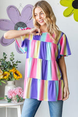 Heimish Full Size Short Sleeve Striped Tiered Top - Trendsi - Flyclothing LLC