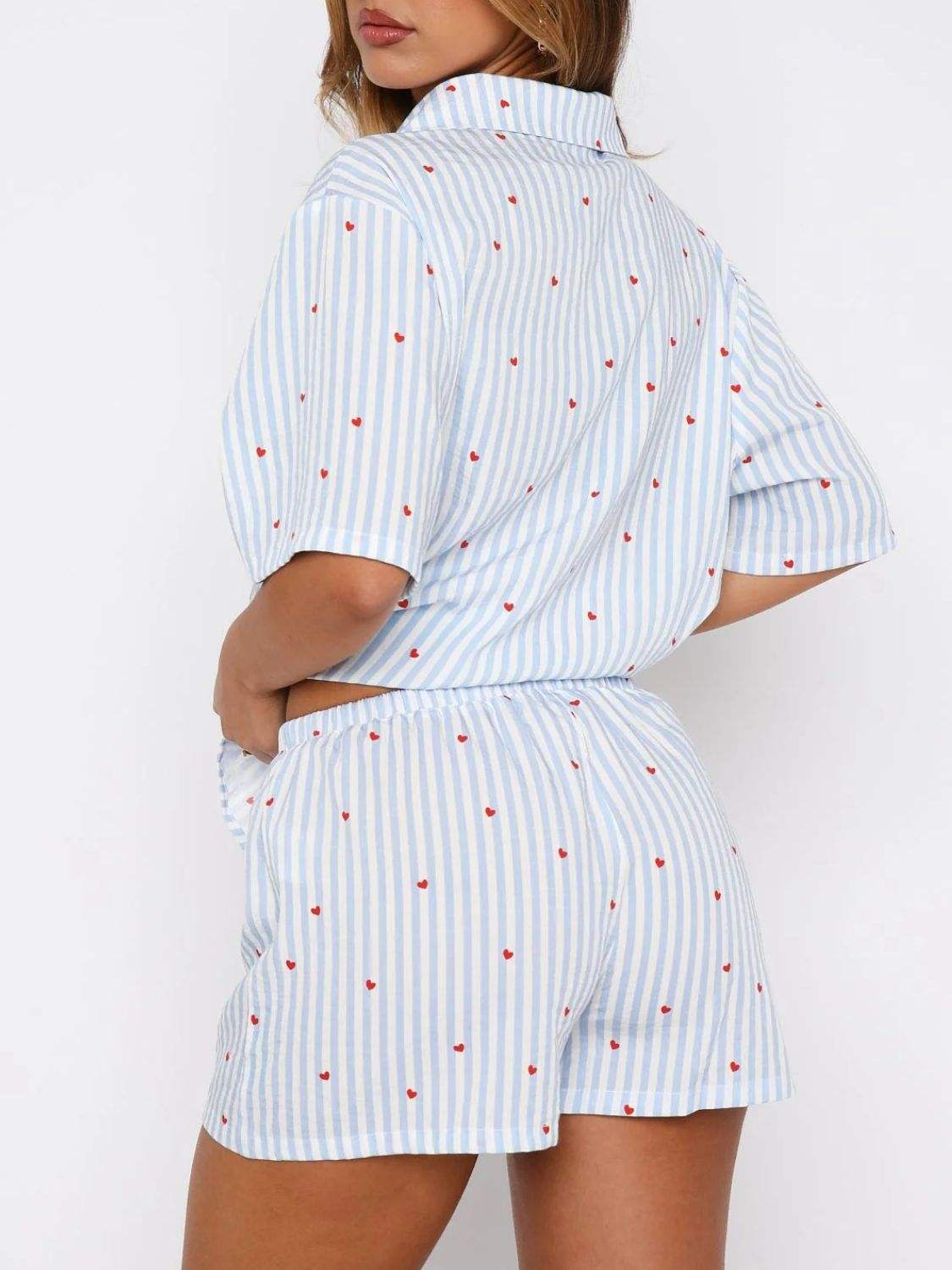 Valentine's Day Printed Collared Neck Short Sleeve Top and Shorts Set - Trendsi - Flyclothing LLC