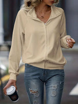 Zip Up Collared Neck Raglan Sleeve Jacket - Trendsi - Flyclothing LLC