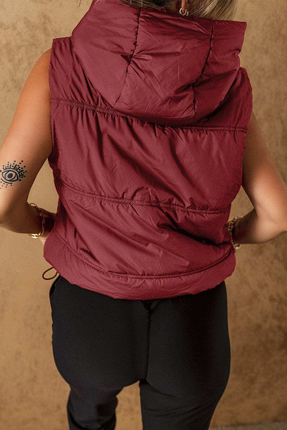 Drawstring Zip Up Hooded Vest Coat - Trendsi - Flyclothing LLC