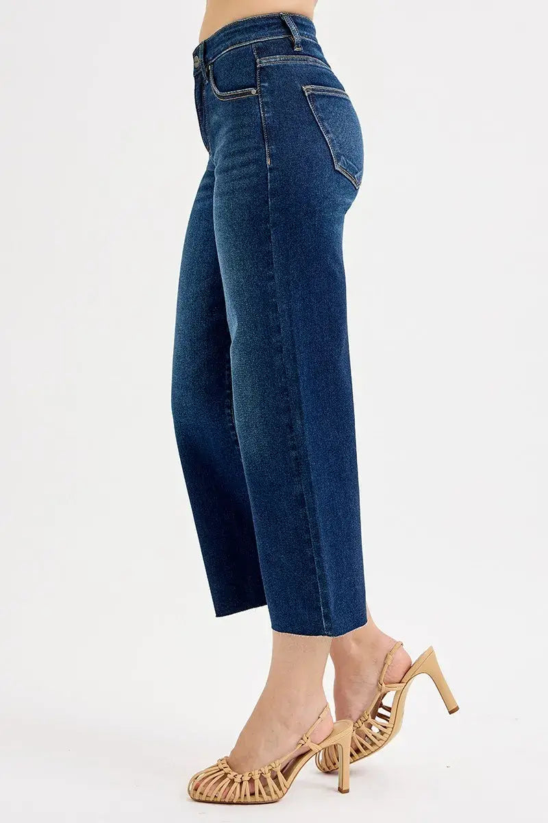 RISEN Full Size Tummy Control High Rise Crop Wide Jeans Plus Size - Trendsi - Flyclothing LLC