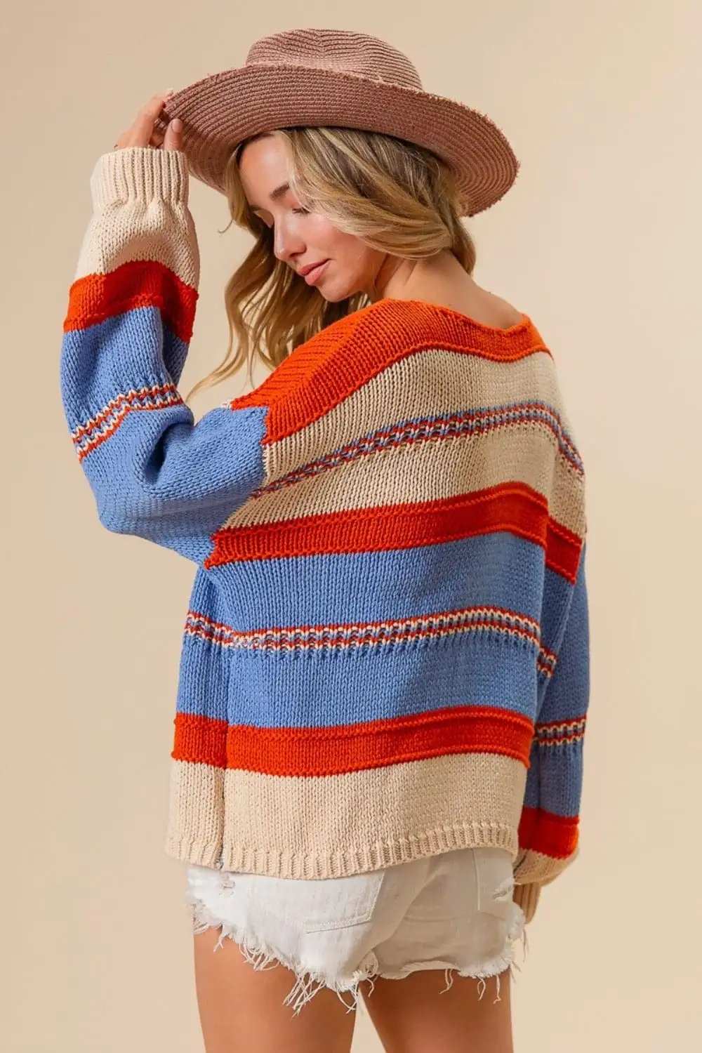 BiBi Multi Color Stripe Scoop Neck Sweater - Trendsi - Flyclothing LLC