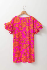 Ruffled Printed Short Sleeve Mini Dress - Trendsi - Flyclothing LLC