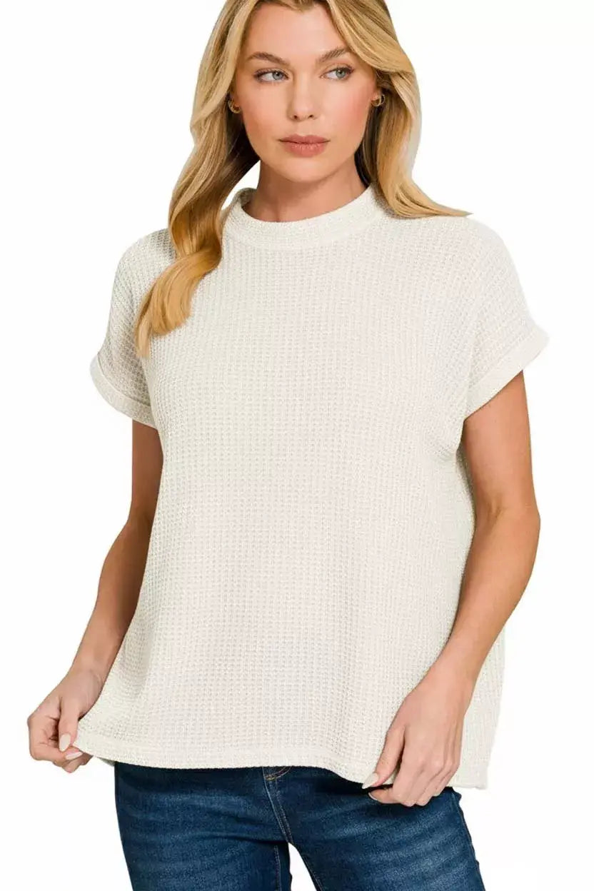 Zenana Chenille Waffle Cap Sleeve Sweater - Trendsi - Flyclothing LLC