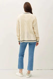 Be Cool Contrast Trim Cable-Knit V-Neck Cardigan - Trendsi - Flyclothing LLC