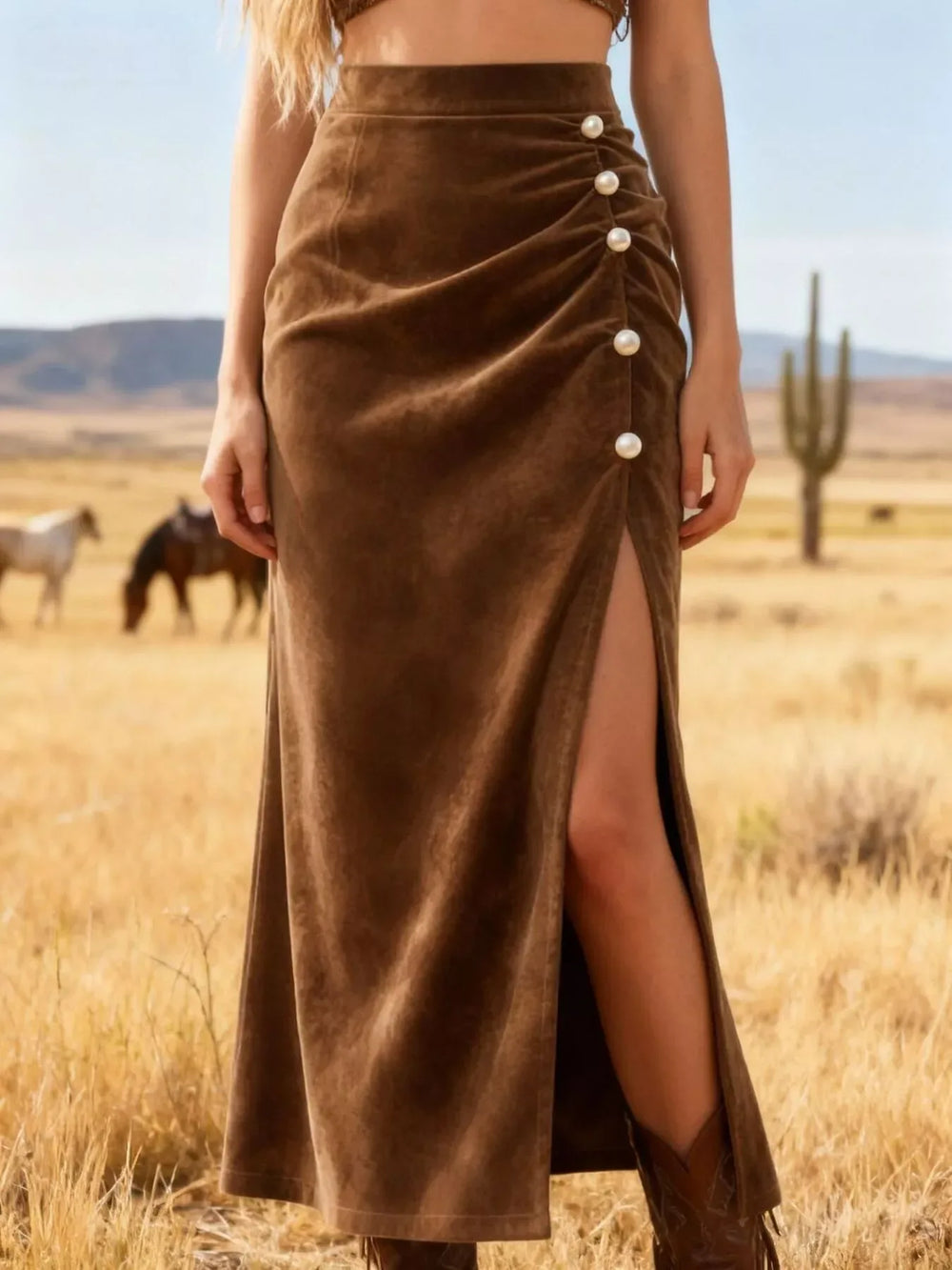 Pearl Slit Velvet Skirt - Trendsi - Flyclothing LLC